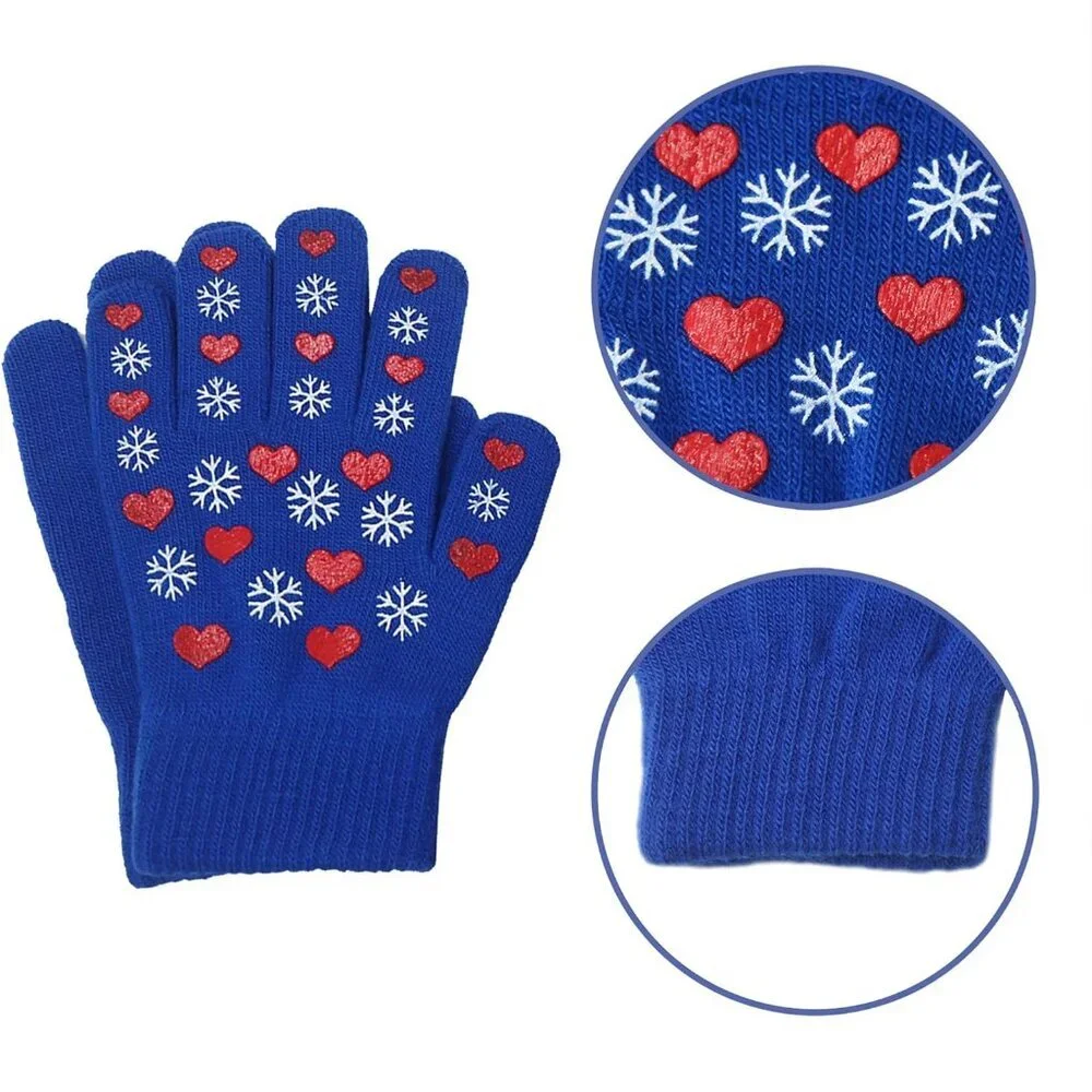 Kids Winter Gloves,3 Pairs Knit Warm Stretch Gripper Children Magic Glove for Bo